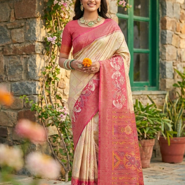 Shree Shyam Fashion Cream Pochampally Silk Saree - Distacart