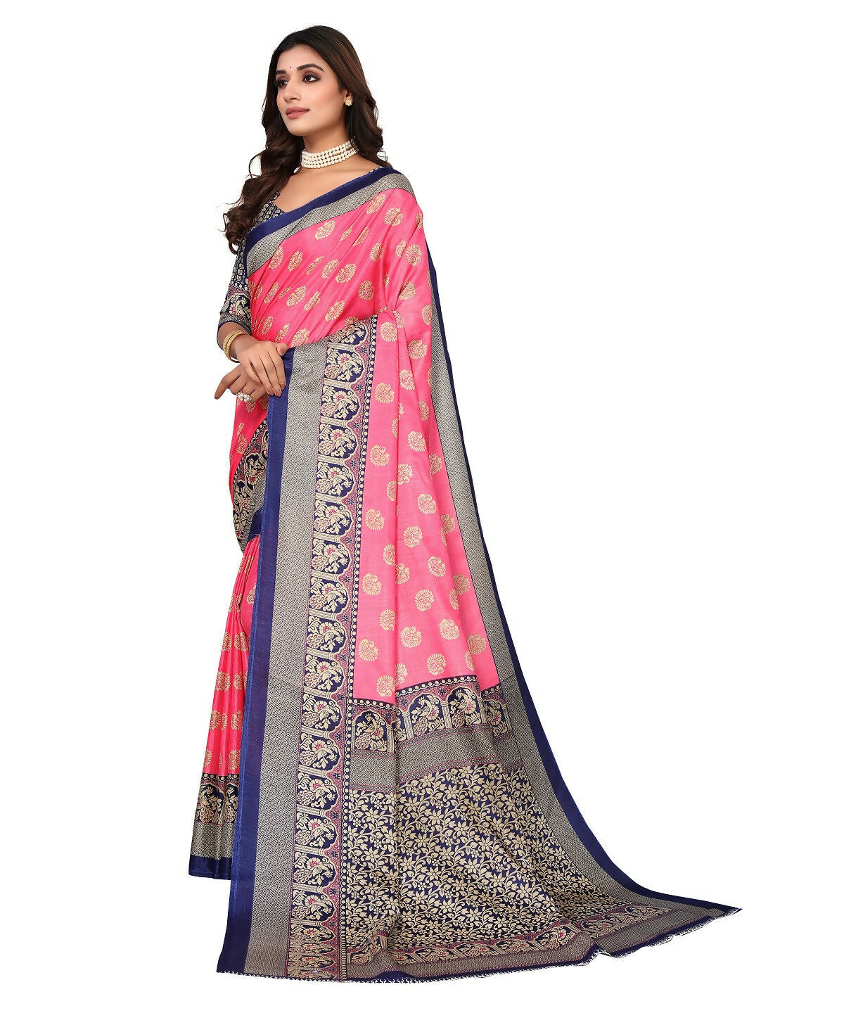 Vamika peach Printed Art Silk Saree - Distacart