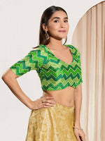 Thumbnail for Joban Fashion Parrot Green Chiffon Padded Blouse With Square Neck Elbow Sleeves - Distacart