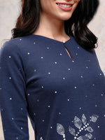 Thumbnail for Vishudh Floral Printed Keyhole Neck Long Sleeves Straight Kurta with Trousers