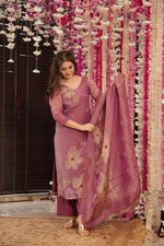 Thumbnail for The52 Onion Gorgeous Floral Printed Zarna Silk Fabric Straight Kurta Pant with Dupatta Set - Distacart