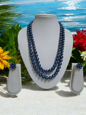 Inhanns Everyday Workwear Pearl Set (Double Layered Pearls) - Blue - Distacart