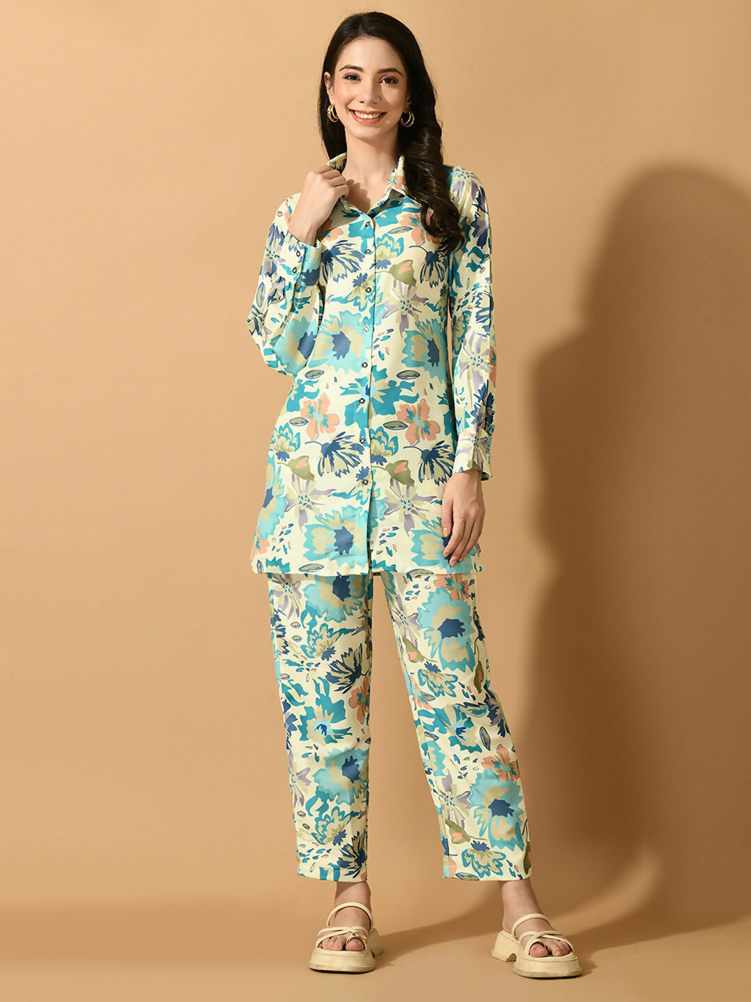 Myshka Women's Multi Printed Shirt With Trousers - Distacart