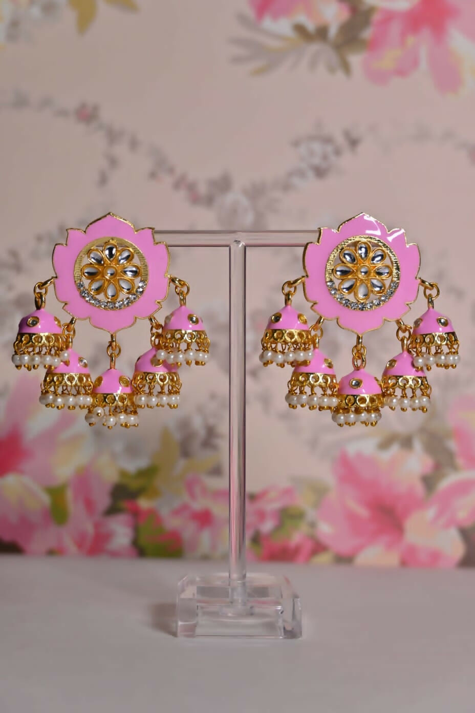 Pink Partywear Ethnic Jhumki Earrings By House of Ree - Distacart