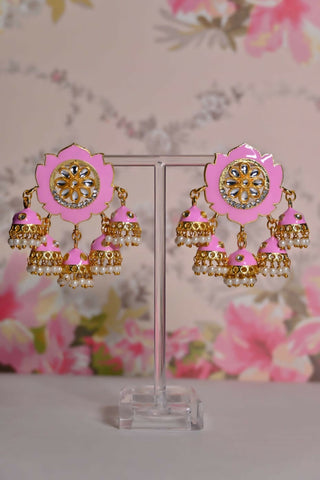 Pink Partywear Ethnic Jhumki Earrings By House of Ree - Distacart