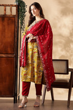 Thumbnail for BulBul Alfina Yellow Rayon Kurta Set with Dupatta