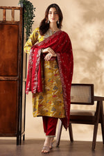 Thumbnail for BulBul Alfina Yellow Rayon Kurta Set with Dupatta