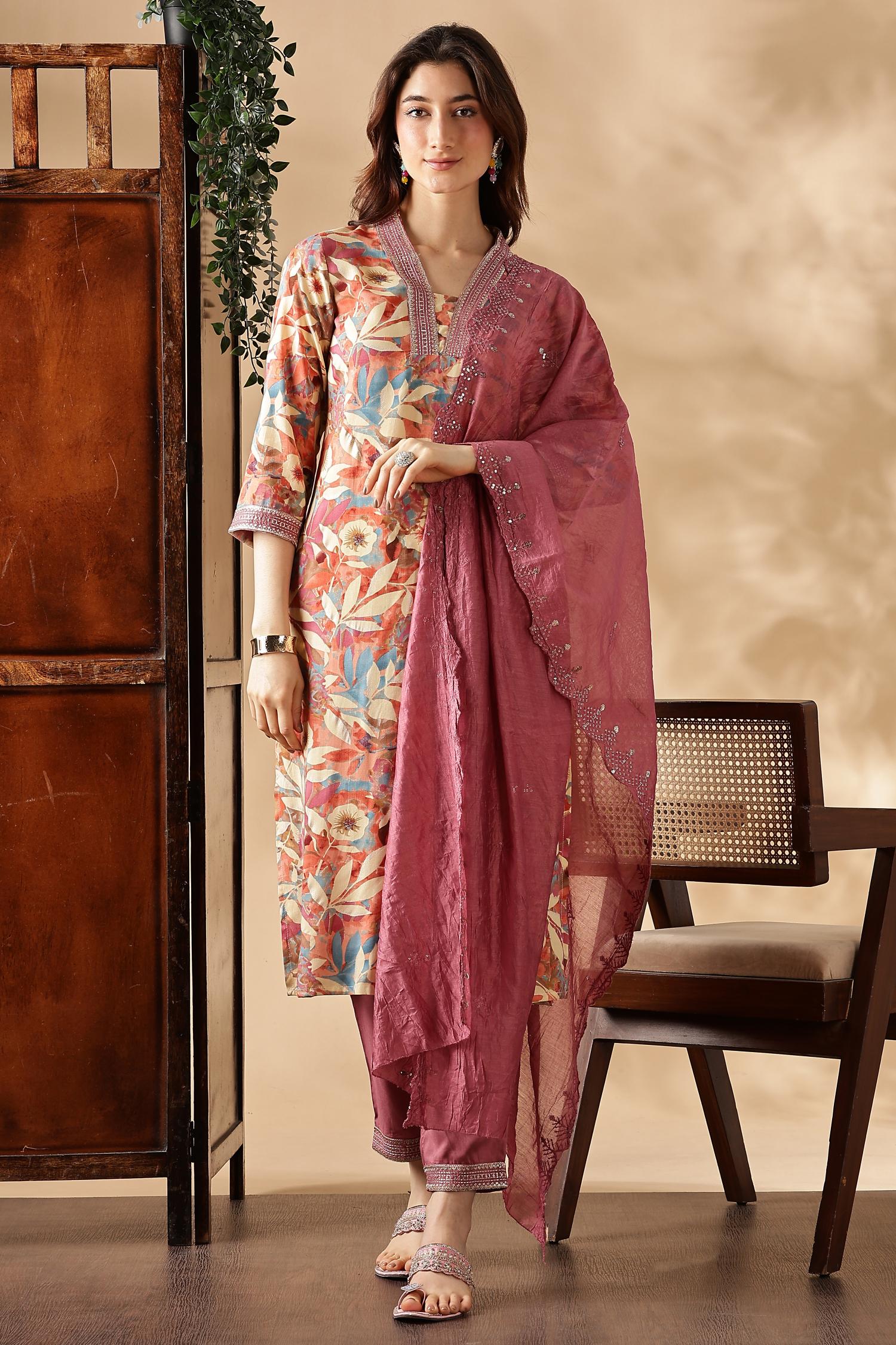BulBul Aafiya Muave Rayon Kurta Set with Dupatta