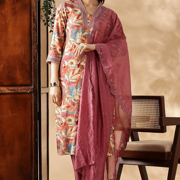 BulBul Aafiya Muave Rayon Kurta Set with Dupatta