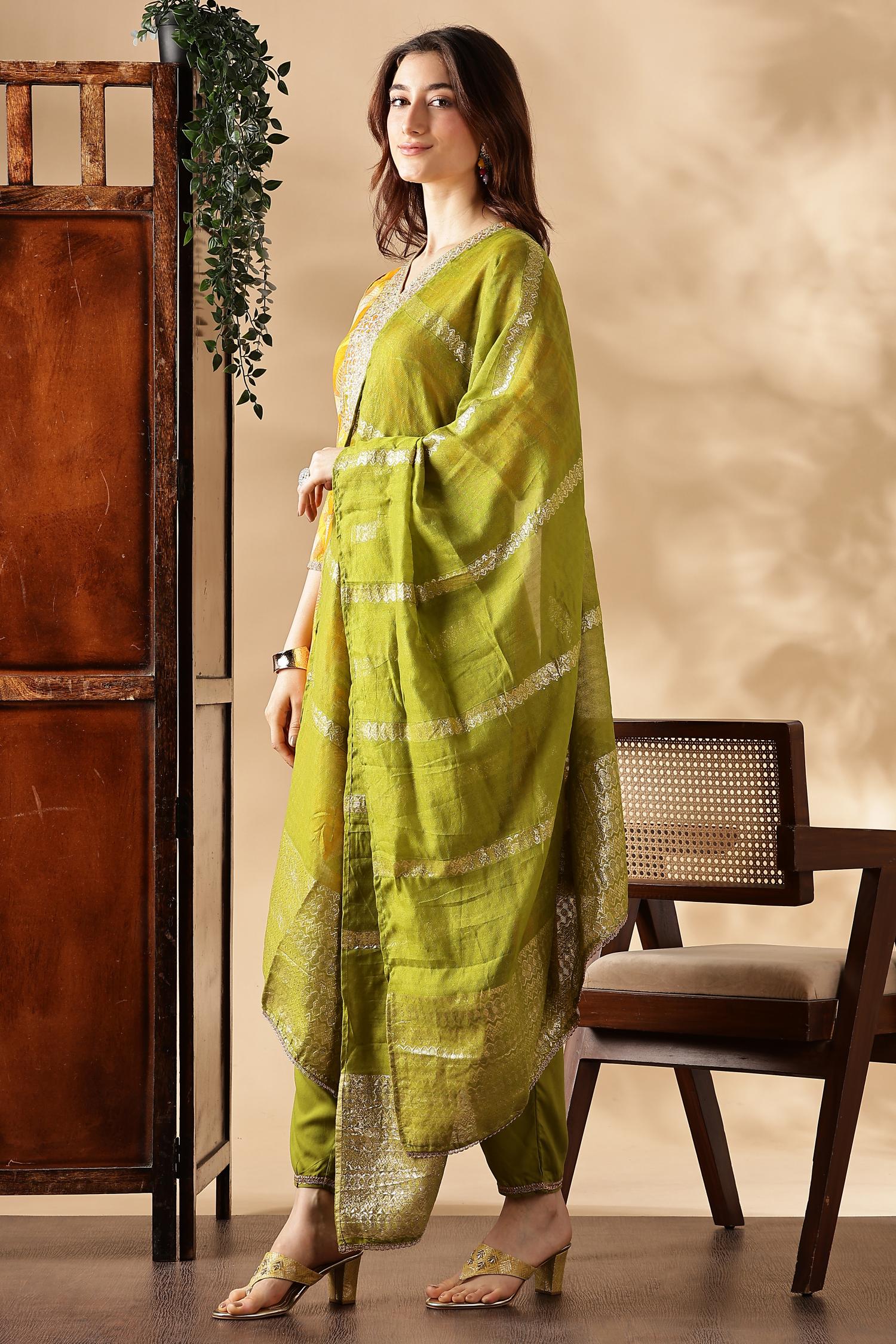 BulBul Darshita Mustard Rayon Kurta Set with Dupatta