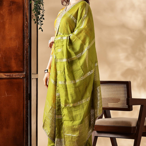 BulBul Darshita Mustard Rayon Kurta Set with Dupatta