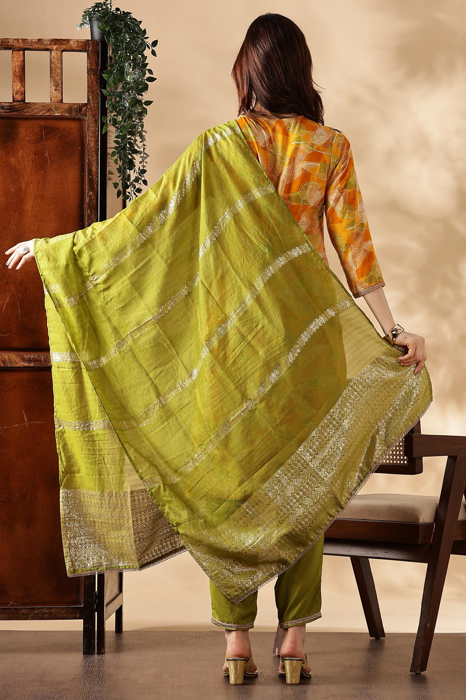 BulBul Darshita Mustard Rayon Kurta Set with Dupatta