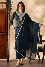 Thumbnail for BulBul Anjali Rayon Teal Kurta Set with Dupatta