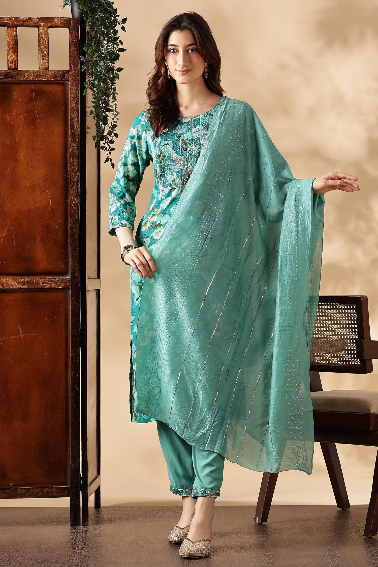 BulBul Simar Rayon Rama Kurta Set with Dupatta
