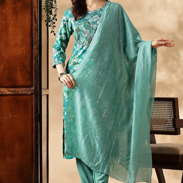 BulBul Simar Rayon Rama Kurta Set with Dupatta