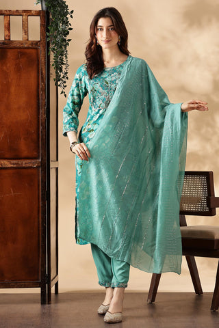 BulBul Simar Rayon Rama Kurta Set with Dupatta