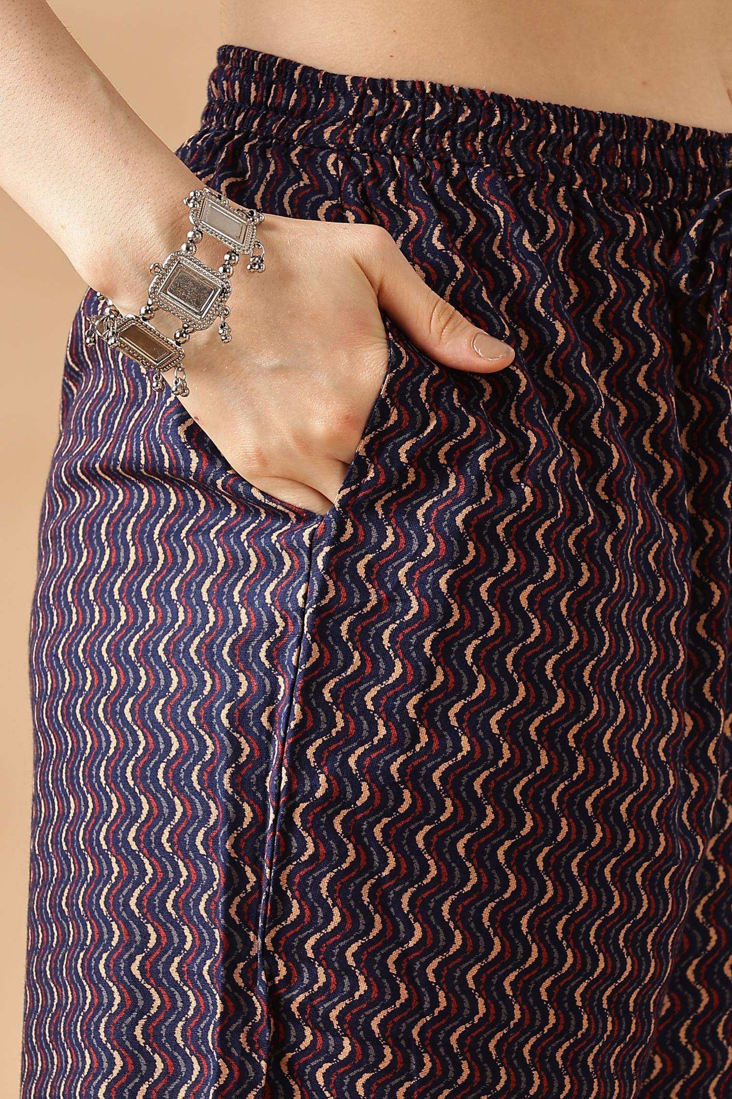 BulBul Navy Blue Cotton Kurta Set with Dupatta