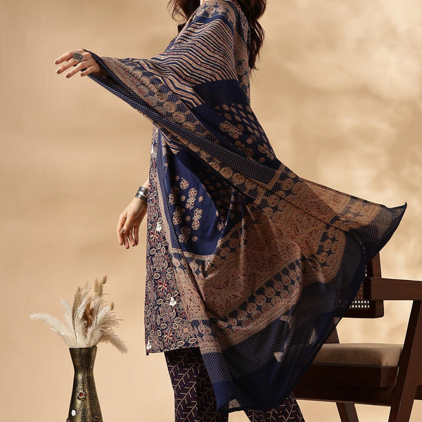 BulBul Cotton Navy Kurta Set with Dupatta