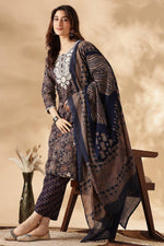 Thumbnail for BulBul Cotton Navy Kurta Set with Dupatta