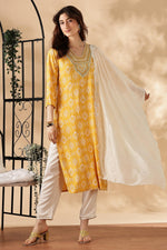 Thumbnail for BulBul Sagarika Printed Yellow & Off White Rayon Salwar Suit