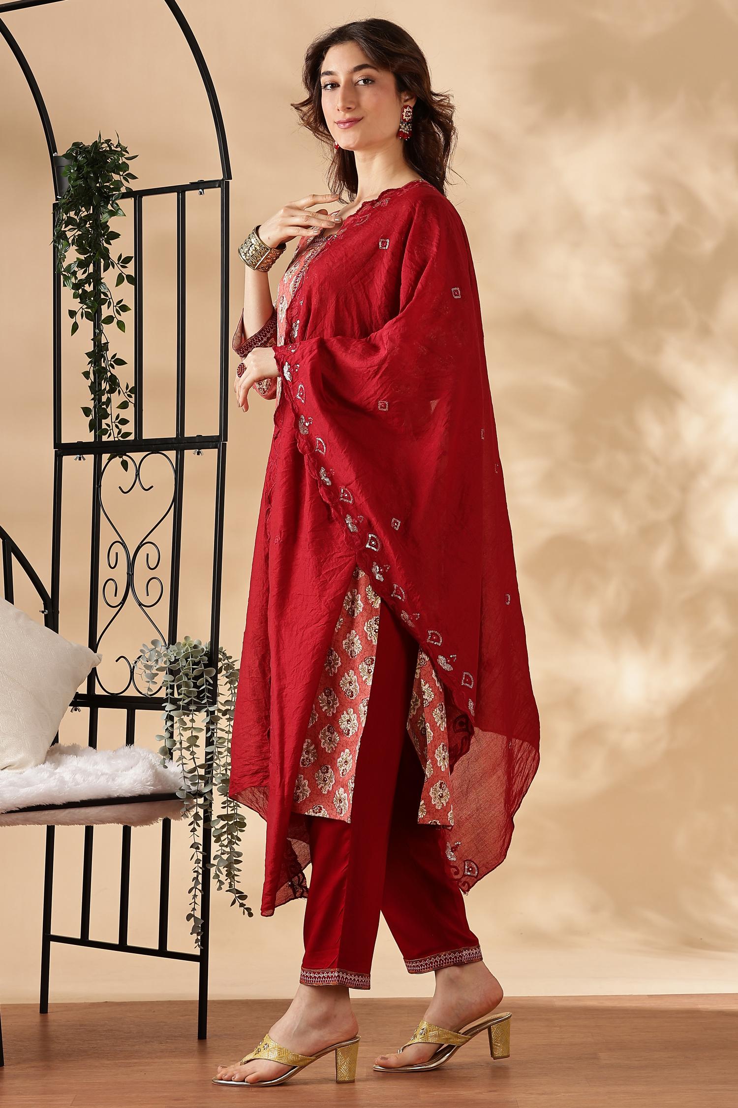 BulBul Shamaira Printed Rust Rayon Salwar Suit
