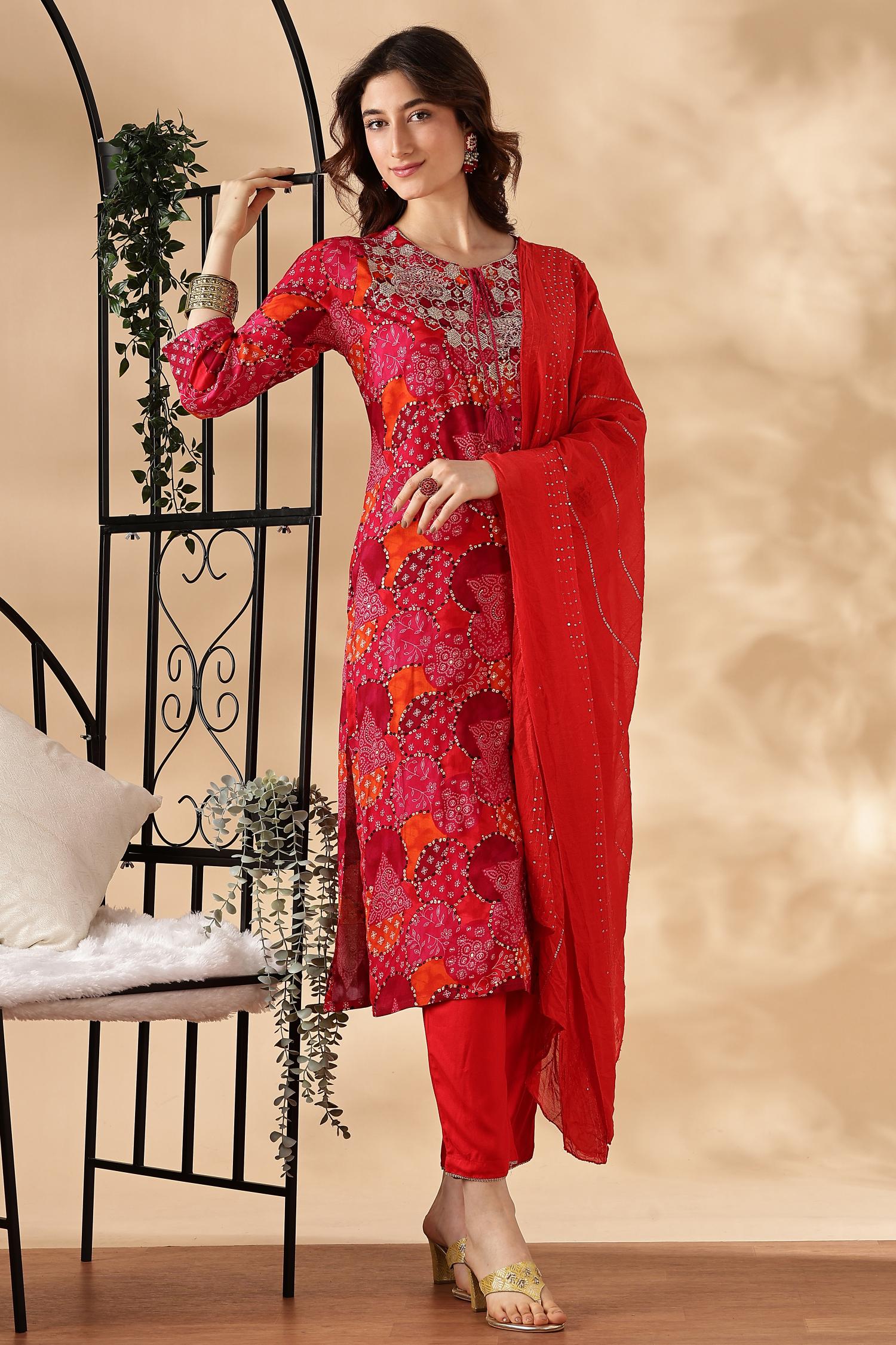 BulBul Kamolika Printed Fuschia Rayon Salwar Suit