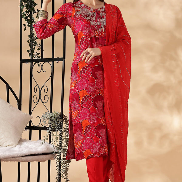 BulBul Kamolika Printed Fuschia Rayon Salwar Suit