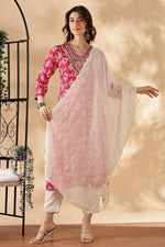 Thumbnail for BulBul Sagarika Printed Red & Off White Rayon Salwar Suit