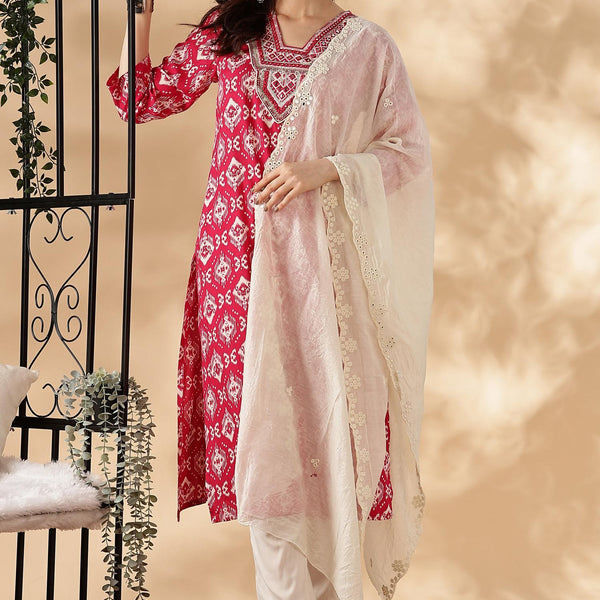 BulBul Sagarika Printed Red & Off White Rayon Salwar Suit