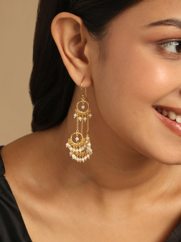 Nuyug 18k Golden Ring Pearl Drops Anti Tarnish Earrings