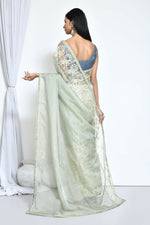 Thumbnail for Green Organza Jari Silk Floral Embroidered Festive Saree - Nimaya Denzy - Distacart