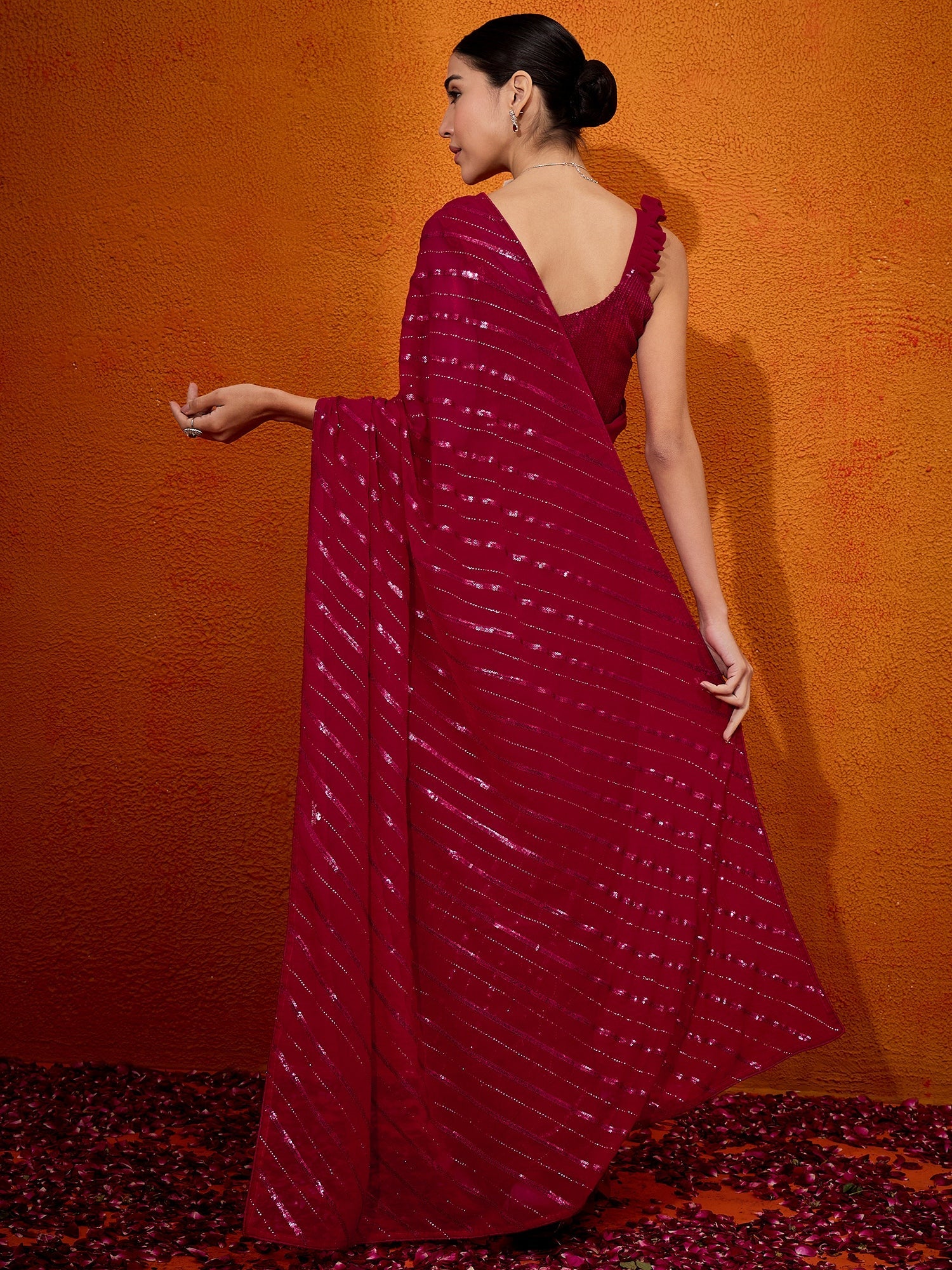 NOZ2TOZ Women's Georgette Pink Embellished Designer Saree With Blouse Piece - Distacart