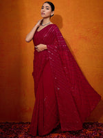 Thumbnail for NOZ2TOZ Women's Georgette Pink Embellished Designer Saree With Blouse Piece - Distacart