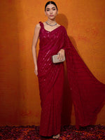 Thumbnail for NOZ2TOZ Women's Georgette Pink Embellished Designer Saree With Blouse Piece - Distacart