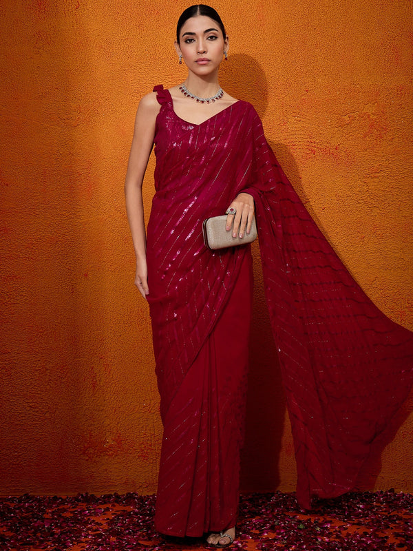 NOZ2TOZ Women's Georgette Pink Embellished Designer Saree With Blouse Piece - Distacart