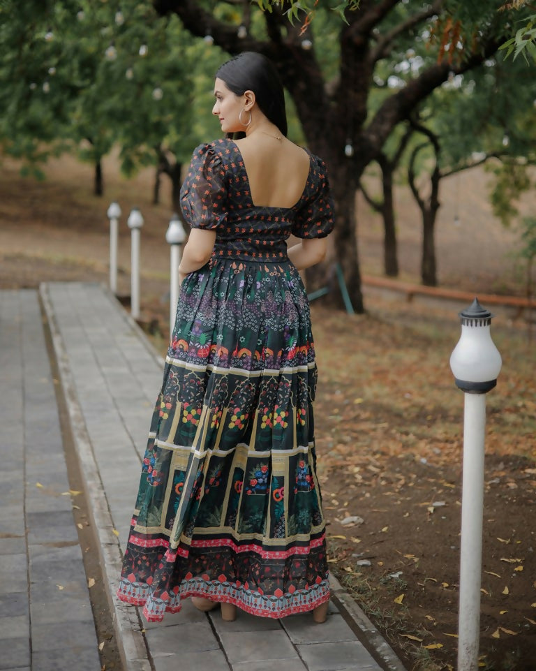 Jyoti Fashion Women's Black Heavy Digital Printed Pure Chanderi Anarkali Dress - Distacart