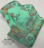 Thumbnail for SeaGreen Pure Linen Ethnic Motifs Saree with Unstitched Blouse - Hiral Fashion - Distacart