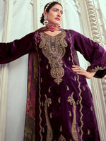 Thumbnail for Aastha Fashion Women's Purple Velvet Cording with Digital Printed Kurta with Trouser & Dupatta - Distacart