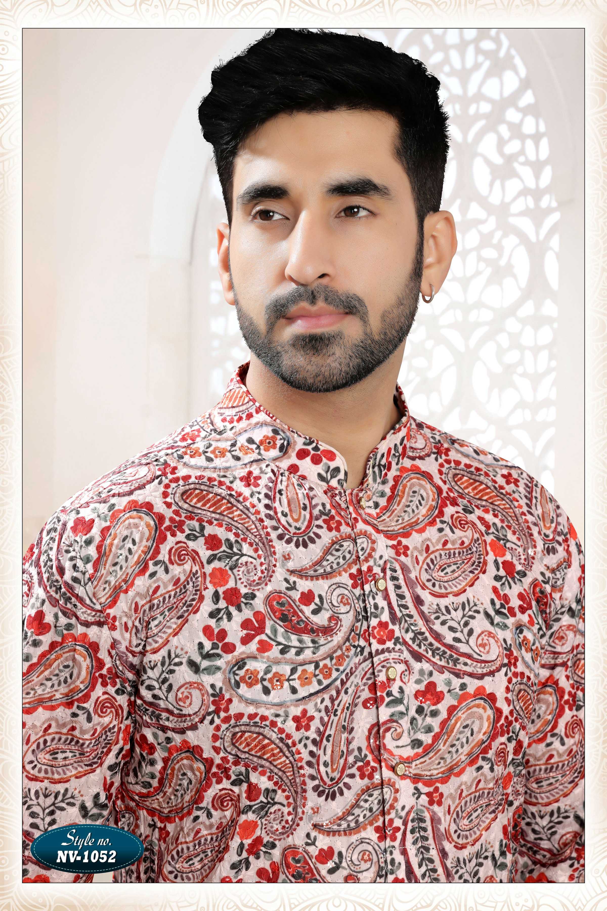 Joban Fashion Men's Cream Straight Rayon Thread And Sequence Embroidery All Over Kurta Set - Distacart