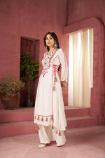 Thumbnail for The52 Women's Gorgeous Rayon Fabric Thread Work Straight Kurta Palazzo Set - Distacart