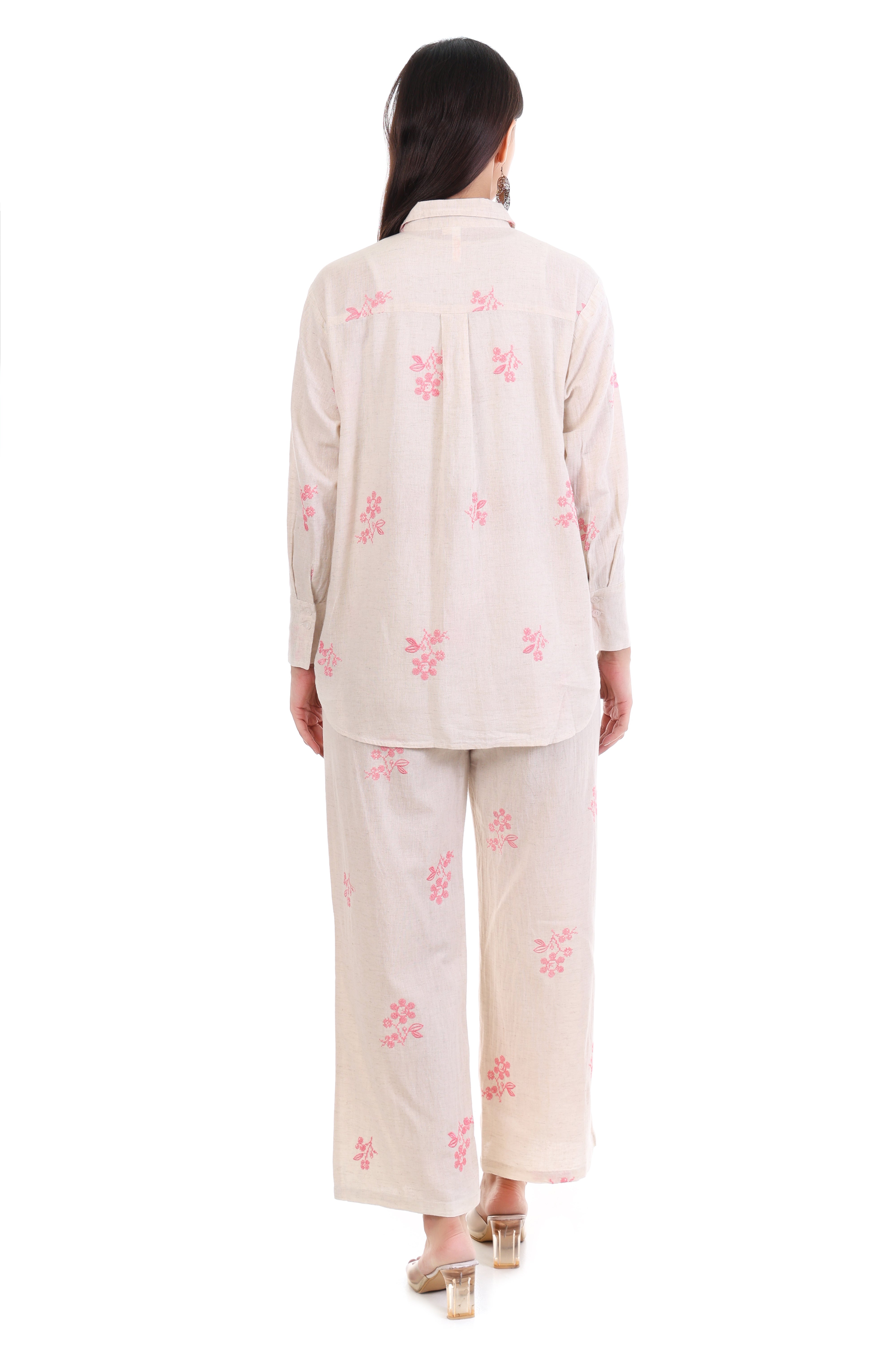 Jaitra Apparels Off White Embroidered Premium Pure Cotton Co-Ord Set For Women