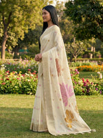 Thumbnail for Shree Shyam Fashion White Linen Cotton Saree - Distacart