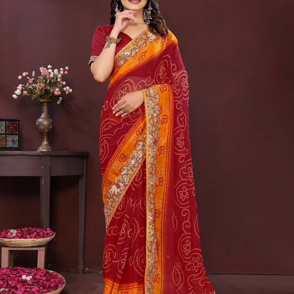 Ai Fashion Maroon Georgette Digital Print Party Wear Saree - Distacart