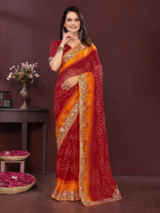 Ai Fashion Maroon Georgette Digital Print Party Wear Saree