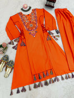 Thumbnail for The52 Women's Gorgeous Rayon Fabric Thread Work Straight Kurta Palazzo Set - Distacart