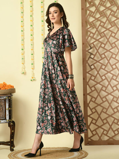 Myshka Women's Multi Printed Velvet Party Dress - Distacart