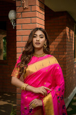 Thumbnail for Jyoti Fashion Women's Pink Paithani Silk Zari Woven Saree with Blouse - Distacart
