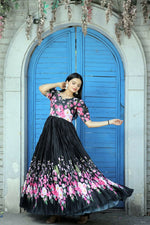 Thumbnail for Jyoti Fashion Women's Black Floral Digital Printed Chinon Anarkali Dress - Distacart