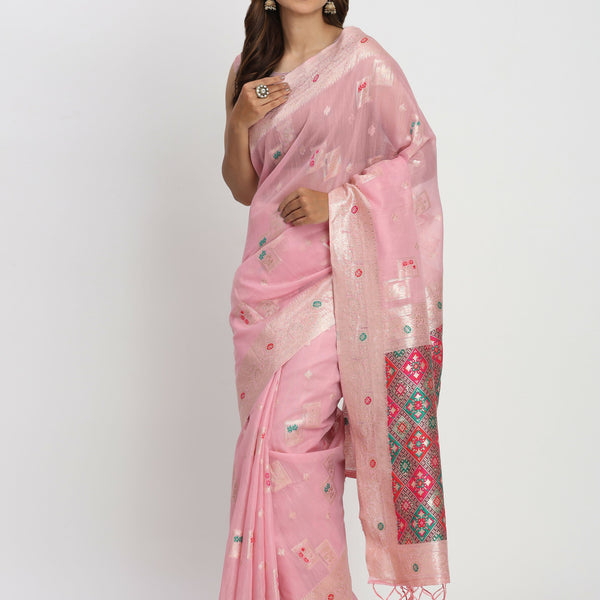 Astita Linen Cotton Light Pink Saree