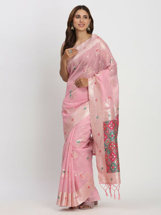 Astita Linen Cotton Light Pink Saree